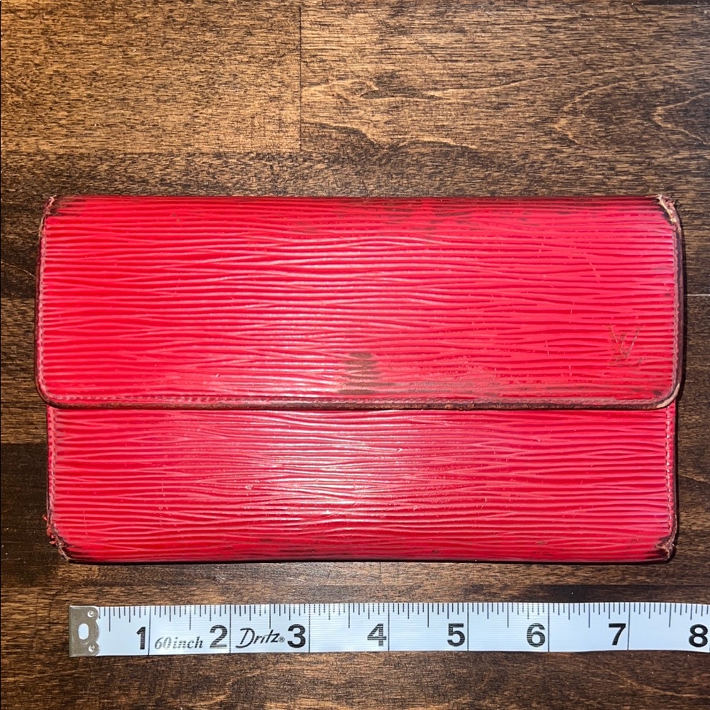 Vintage Louis Vuitton Red Epi Leather Sarah Wallet with flaws bag rehab piece